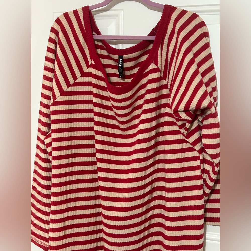 torrid Red & Cream Striped Ribbed Sleep Top